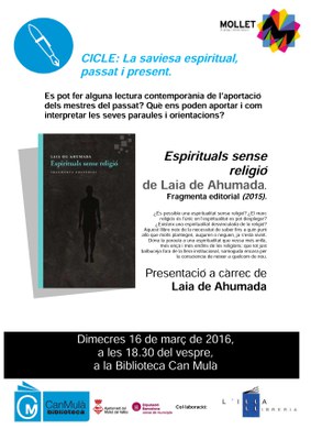 Presentació del llibre:"Espirituals sense religió". Laia de Ahumada (2015).