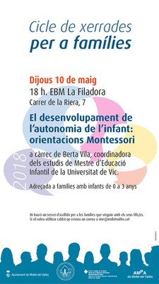 Cicle de Xerrades per a famílies: "El desenvolupament de l'autonomia de l'infant: orientacions Montessori".