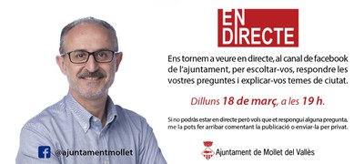 "En directe" amb l’Alcalde al canal de facebook de l'ajuntament.