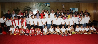 Recepció als equips pre-benjamí, benjamí, aleví i veterans del CF Mollet UE.
