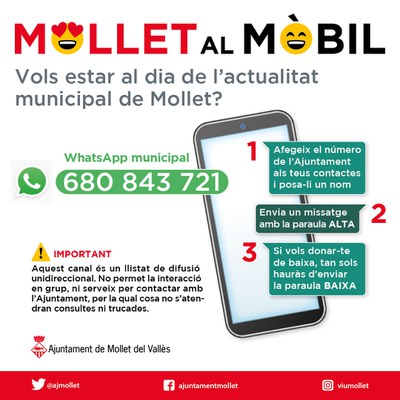 Nou  WhatsApp municipal, informació directa i sense cost.