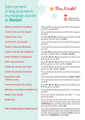 Horaris equipaments Nadal