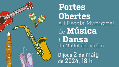 Cartell de les Jornades de Portes Obertes a l'Escola de Música i Dansa.