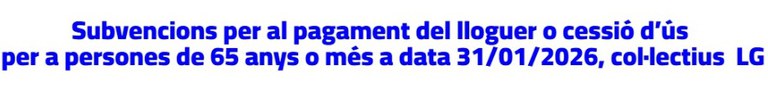 Subvencions per al pagament del lloguer o cessió d’ús per a persones de 65 anys o més a data 31/01/2026, col·lectius  LG