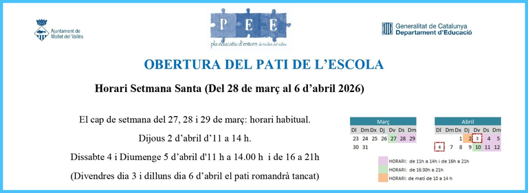 Patis oberts per Setmana Santa (Escola J.S. Papasseit)
