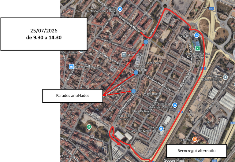 El recorregut alternatiu serà el següent: 