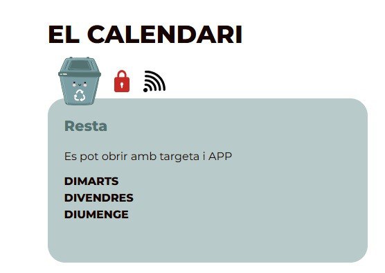 Excepcionalment, aquest dijous 30 també es podrà obrir el contenidor de resta pel fet que divendres és festiu.