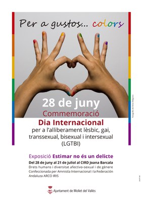 Commemoració Dia Internacional per a l'alliberament lèsbic, gai, transsexual, bisexual i intersexual (LGTBI): Exposició: "Estimar no és un delicte".