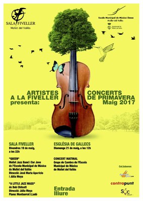 Concerts de primavera 2017: "Queen" a càrrec de Mollet Jazz Band i Cor Jove, i "A little jazz mass" interpretat per Montserrat Lladó.
