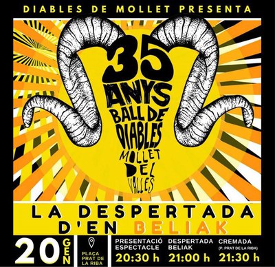 Sant Vicenç 2018. Espectacle de Foc: La despertada d'en Beliac, La Lluita d'en Vicenç amb el Moll Fer, Balls i figures del Ball de Diables i Ball del Moll Fer.
