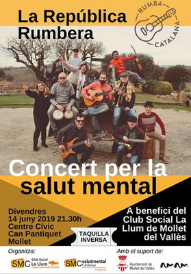 Concert de rumba amb la "República Rumbera" per la salut mental a benefici del Club Social la Llum de Mollet del Vallès.