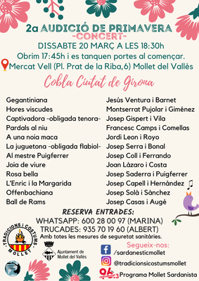 Concert de Sardanes: 2a audició de primavera, amb la Cobla Ciutat de Girona.