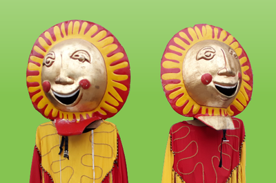 Tòful y Dinga, cabezudos de la Feria de artesanos.