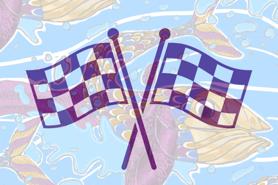 Dos banderas de cuadros de fin de carrera.