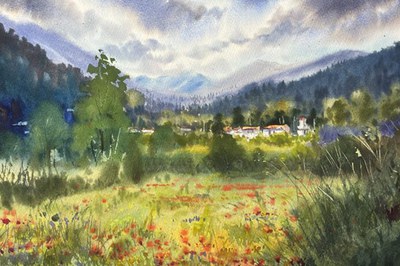 Paisaje pintado con acuarela.