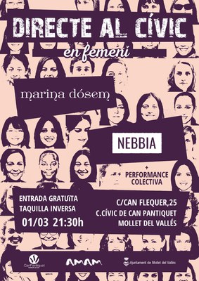 Directo al Cívico En Femenino: Actuaciones de Marina Dósem, el corazón femenino Nebbia y una performance colectiva.