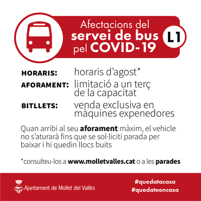 L’Ajuntament aprova per Decret d’Alcaldia garantir el servei de bus a Mollet tot i reduir les freqüències com a mesura de prevenció davant el brot de Coronavirus .