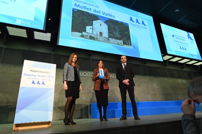 La concejala coordinadora del área de Gobernanza, Economía y Servicios Territoriales, Mireia Dionisio, recogiendo la distinción.