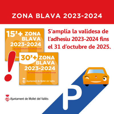 Cartel con la ampliación de la vigencia de las pegatinas para la zona azul.